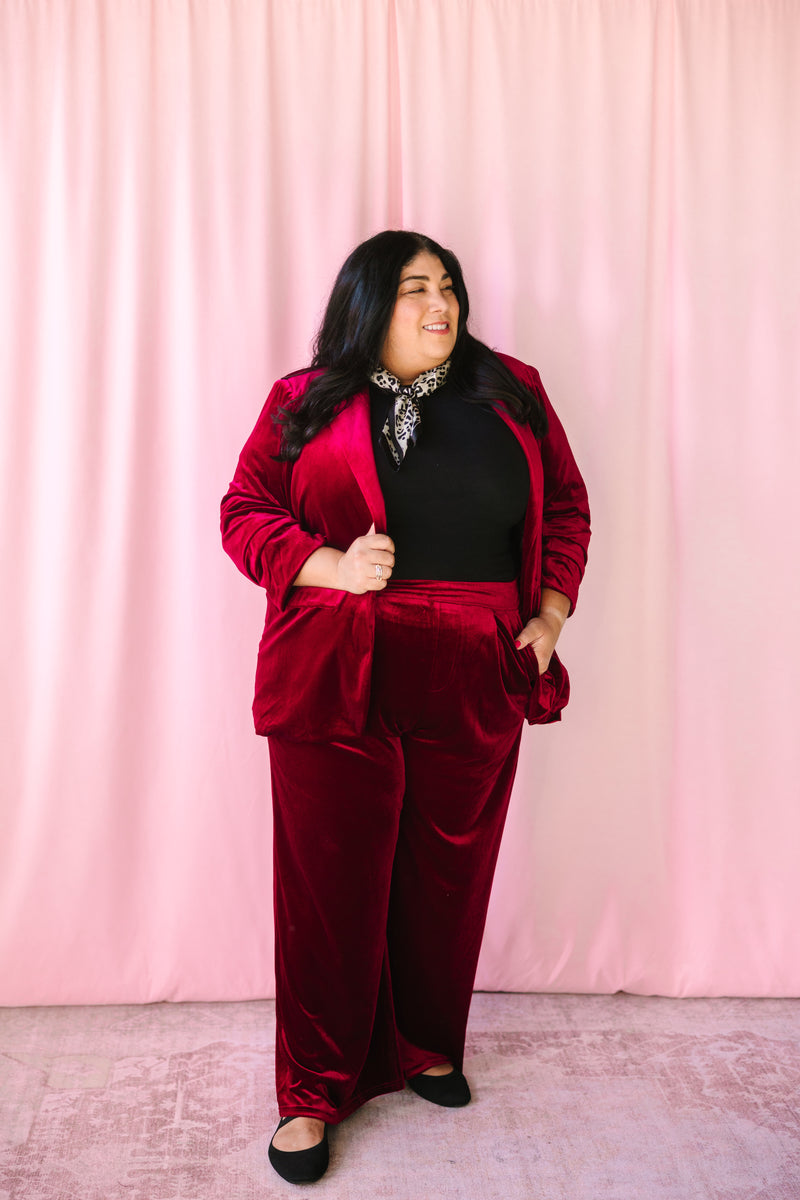 Burgundy Velvet Palazzo Pants