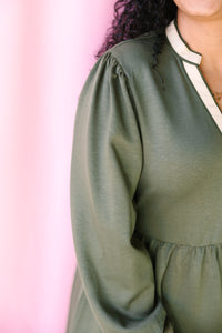 Olive Long Sleeve Midi