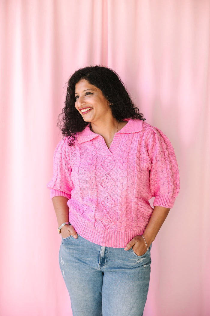 Pink Cable Knit Sweater