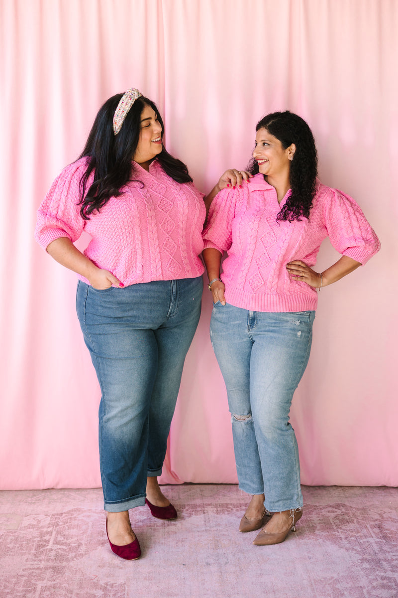 Pink Cable Knit Sweater