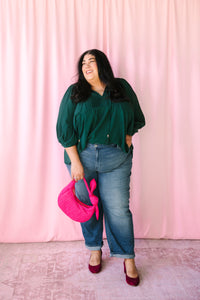 Green Flowy Pintuck Blouse