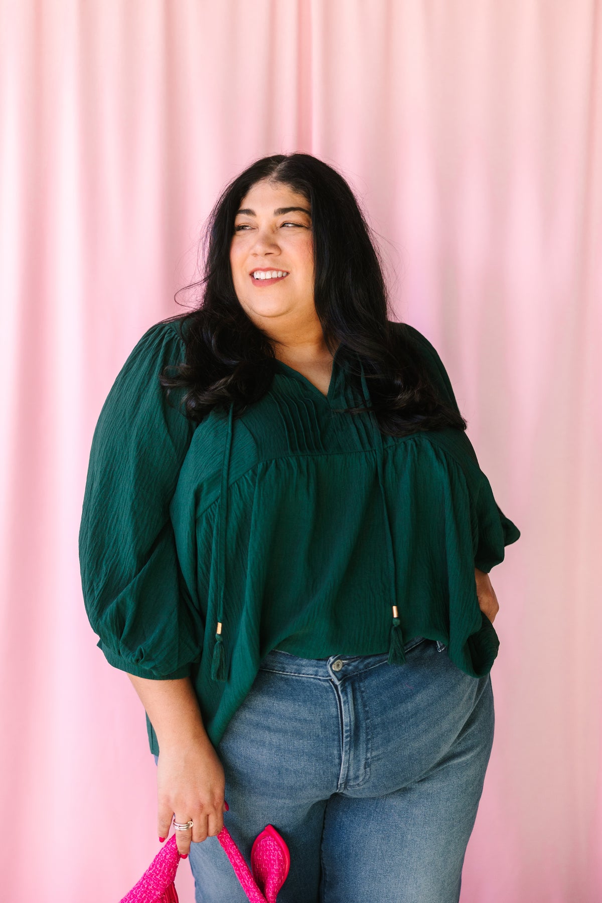 Green Flowy Pintuck Blouse