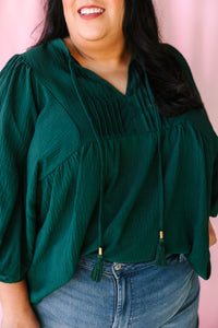 Green Flowy Pintuck Blouse