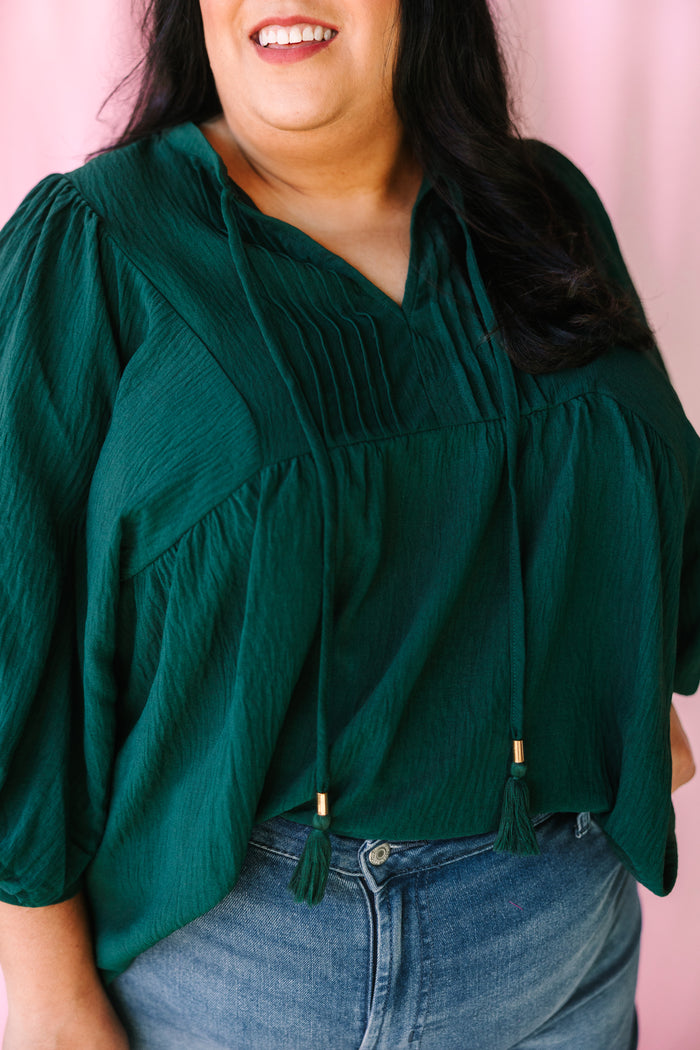 Green Flowy Pintuck Blouse