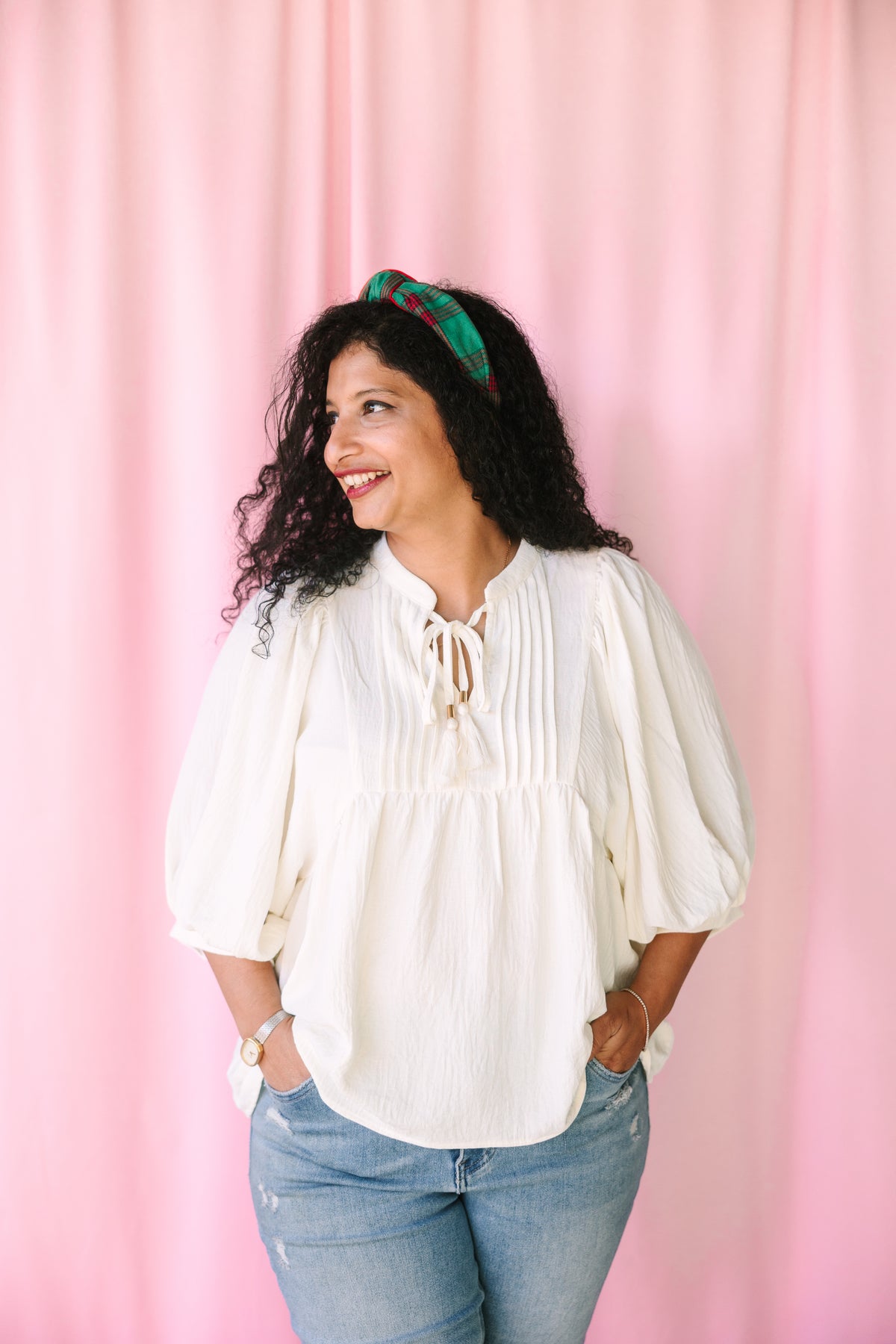 Ivory Flowy Pintuck Blouse