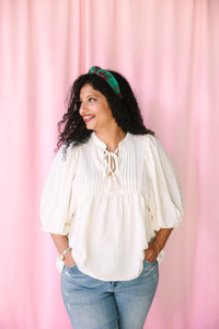 Ivory Flowy Pintuck Blouse