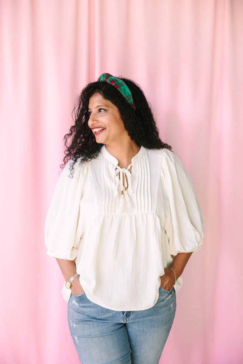 Ivory Flowy Pintuck Blouse