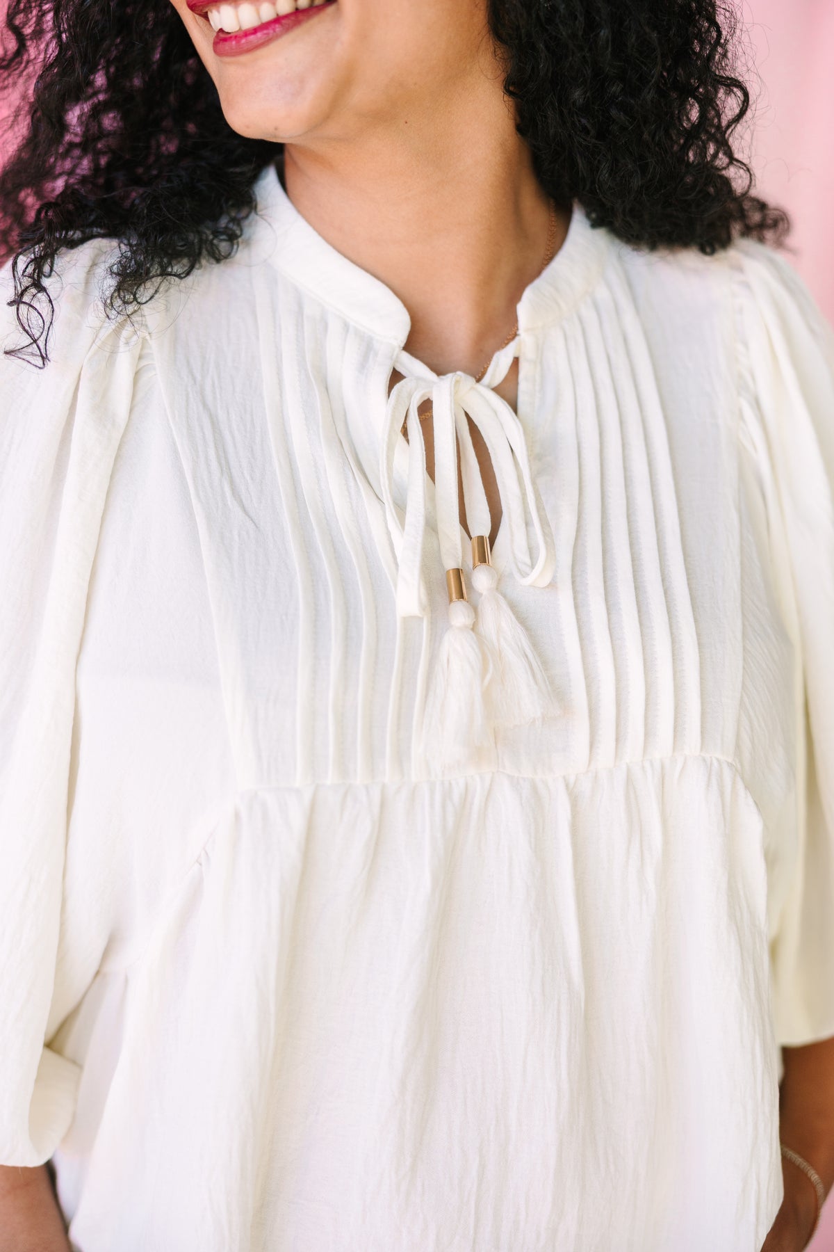 Ivory Flowy Pintuck Blouse