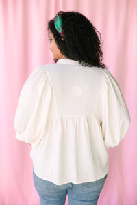 Ivory Flowy Pintuck Blouse