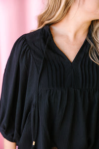 Black Flowy Pintuck Blouse