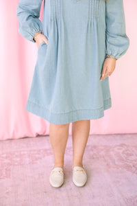 Washed Denim Pintuck Dress