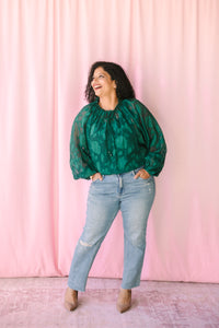Hunter Green Sheer Jacquard Blouse