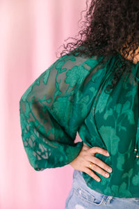 Hunter Green Sheer Jacquard Blouse