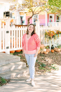 Pink Checked Cardigan