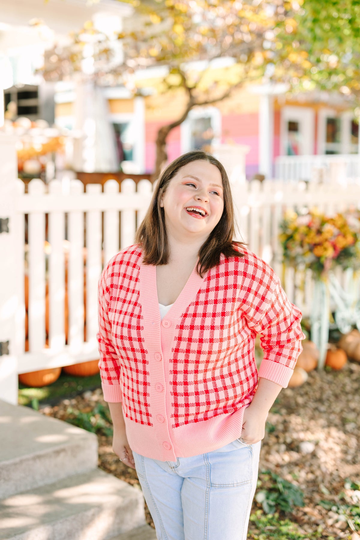 Pink Checked Cardigan