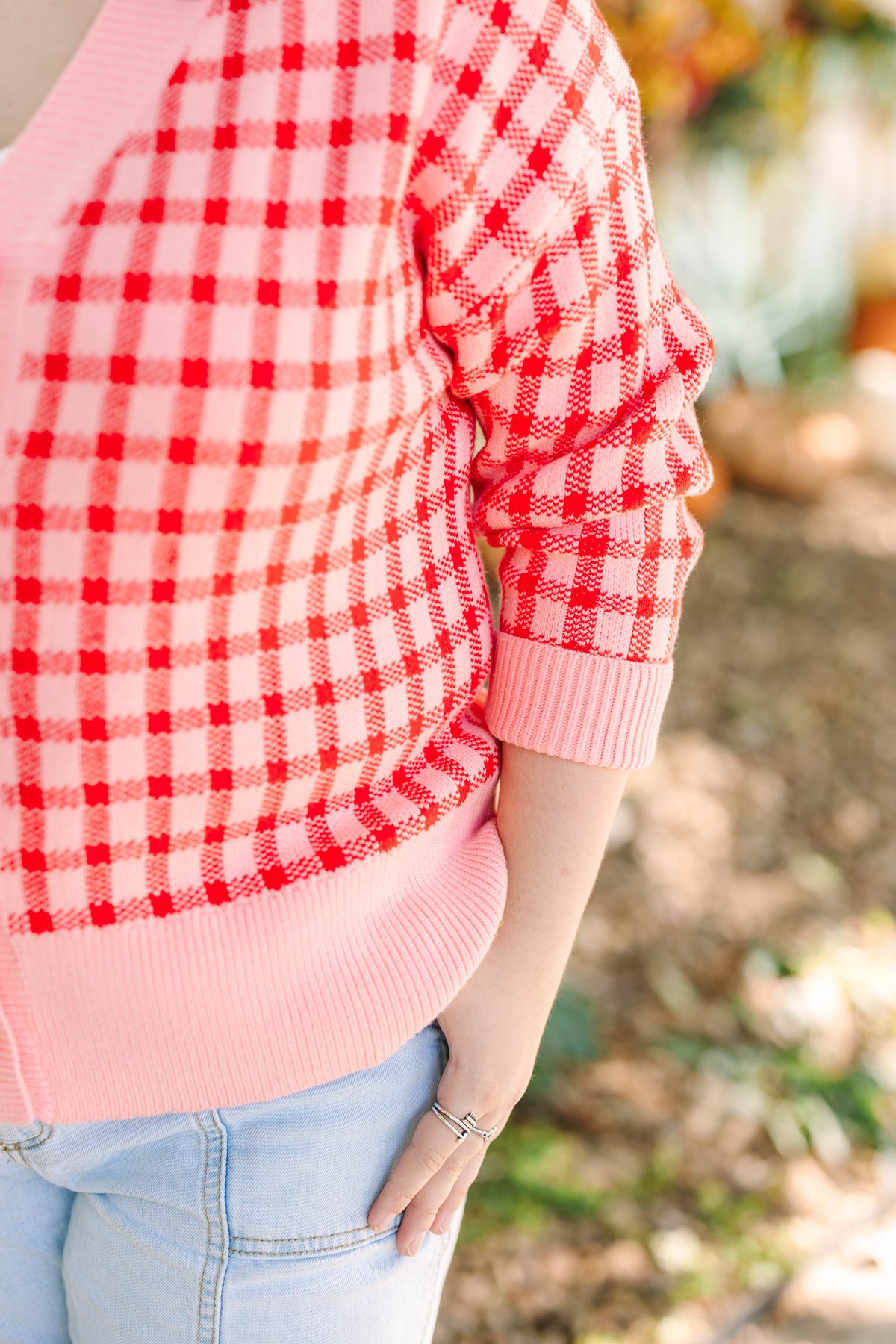 Pink Checked Cardigan