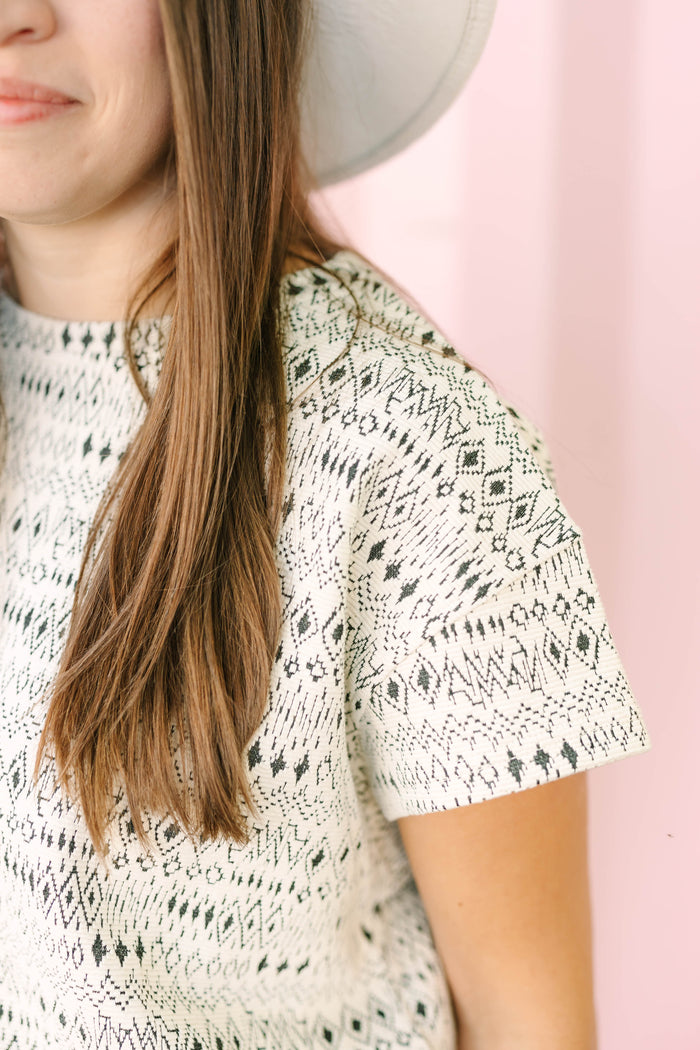 Jacquard Textured Short Sleeve Top