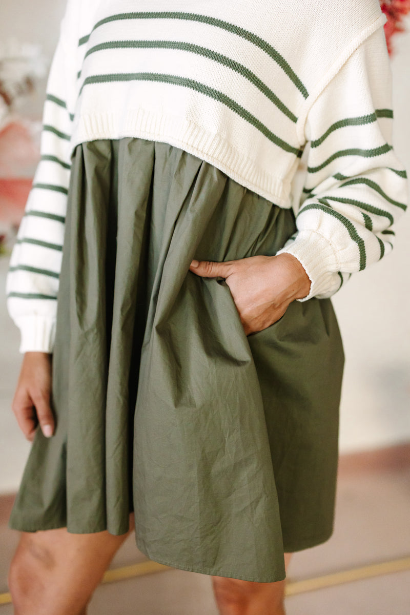 Olive Striped Oversized Combo Dress