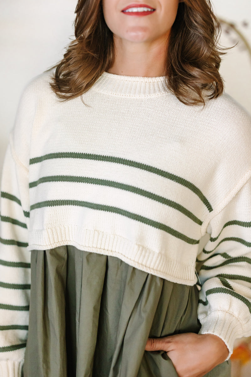 Olive Striped Oversized Combo Dress