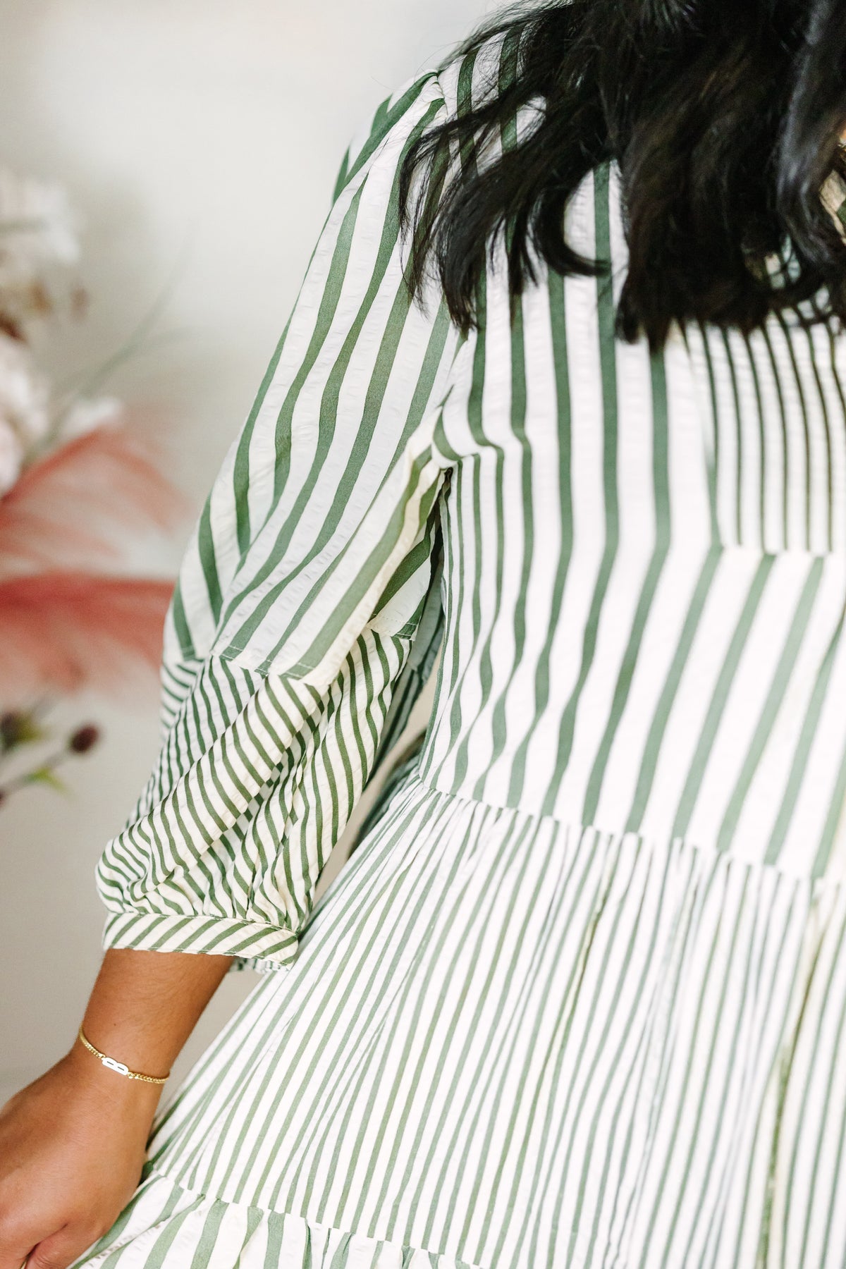 Olive Striped Babydoll Dress