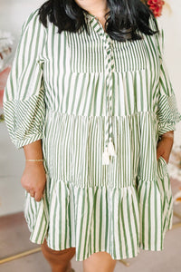 Olive Striped Babydoll Dress