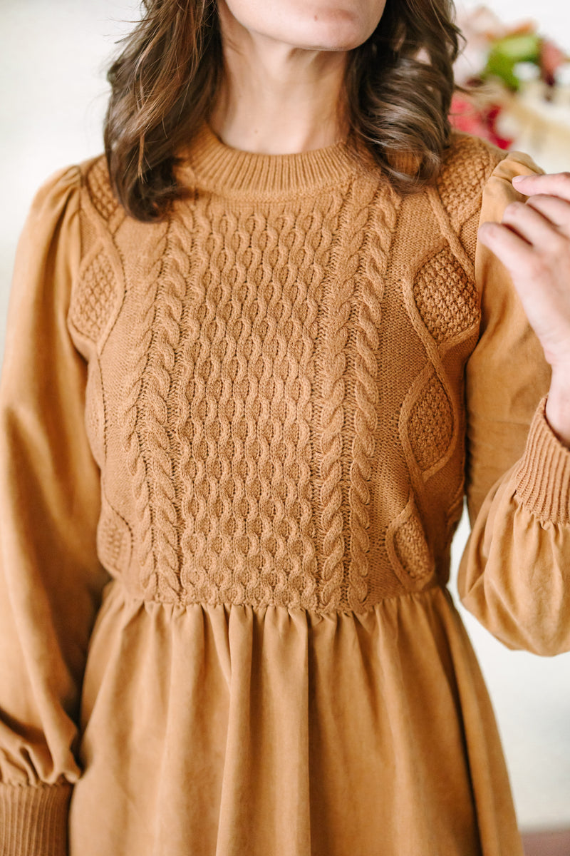 Sweater & Suede Contrast Dress