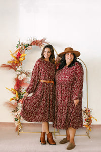 Burgundy Floral Midi Dress