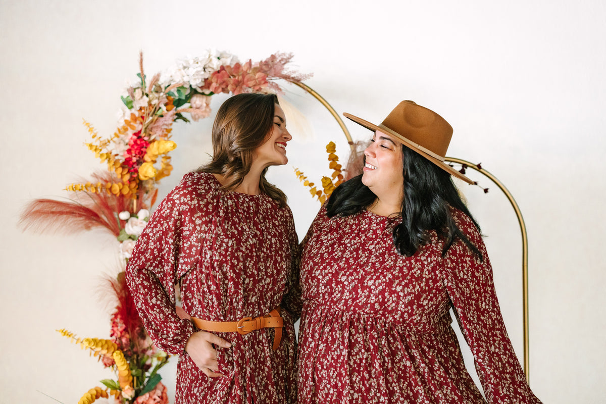 Burgundy Floral Midi Dress