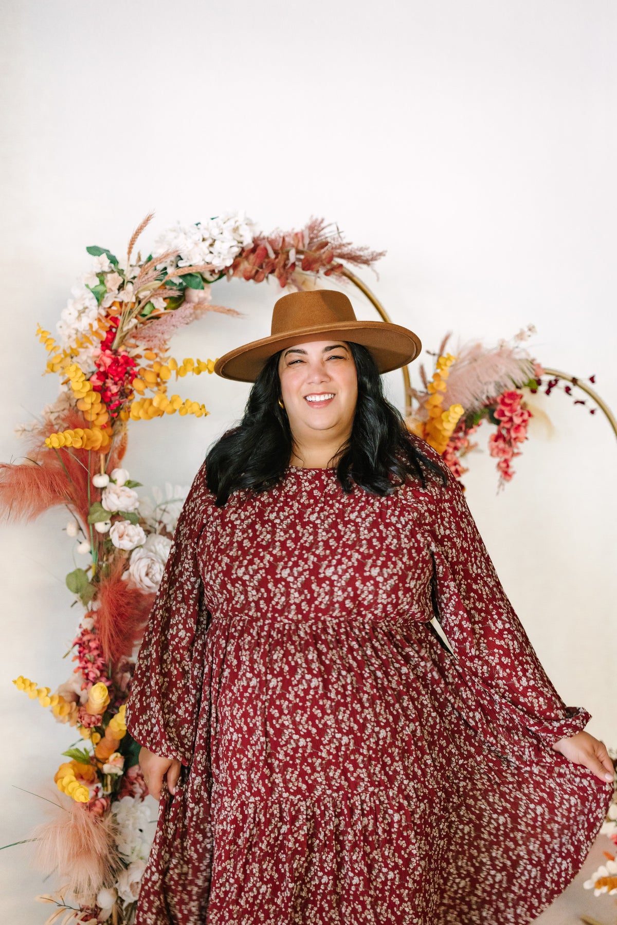 Burgundy Floral Midi Dress