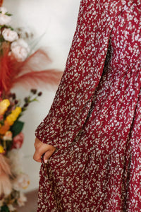 Burgundy Floral Midi Dress