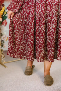 Burgundy Floral Midi Dress