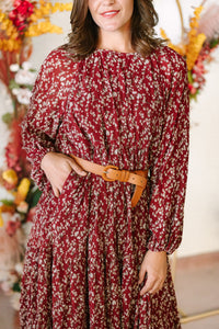 Burgundy Floral Midi Dress