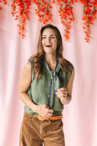 Olive Collar Tie Knit Vest