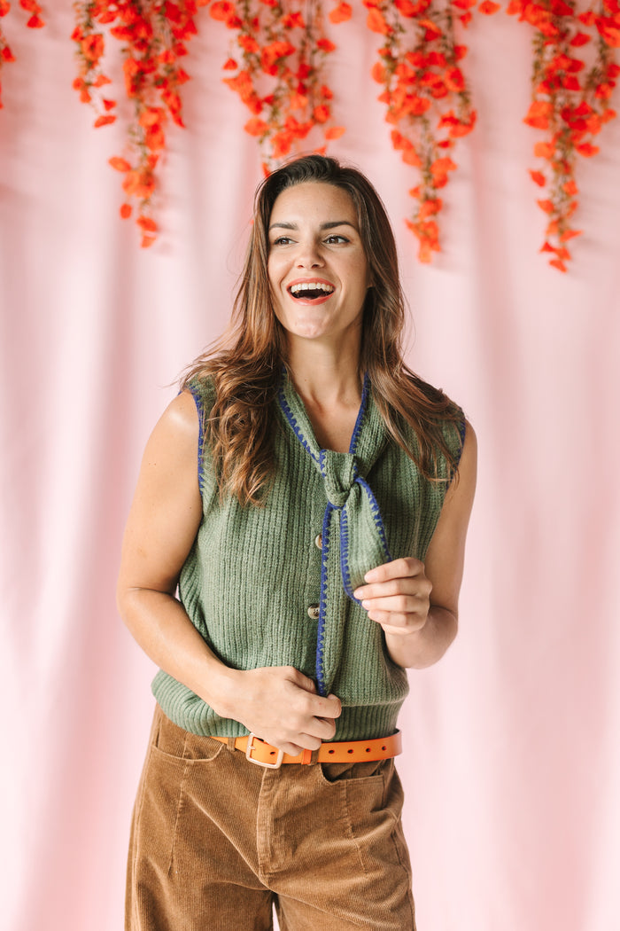 Olive Collar Tie Knit Vest
