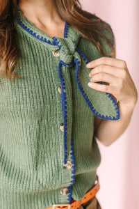 Olive Collar Tie Knit Vest
