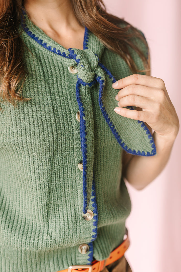 Olive Collar Tie Knit Vest