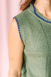 Olive Collar Tie Knit Vest