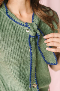 Olive Collar Tie Knit Vest