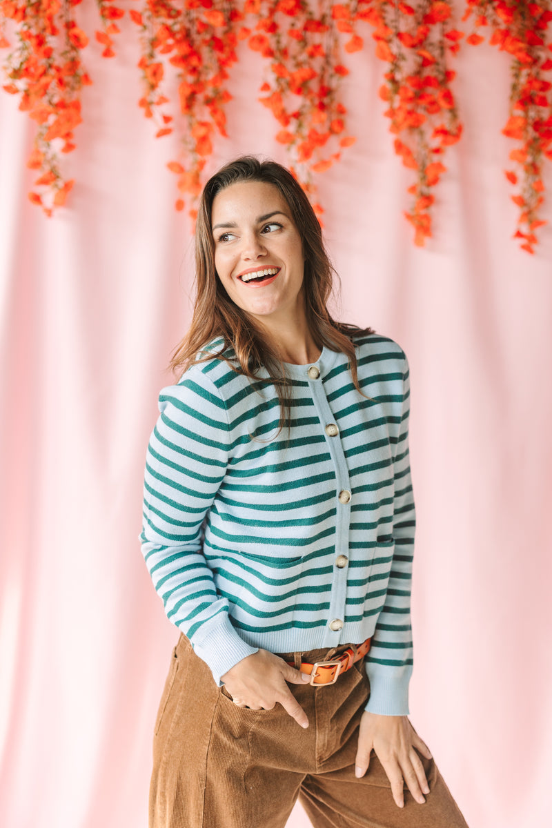 Blue Striped Button Down Sweater