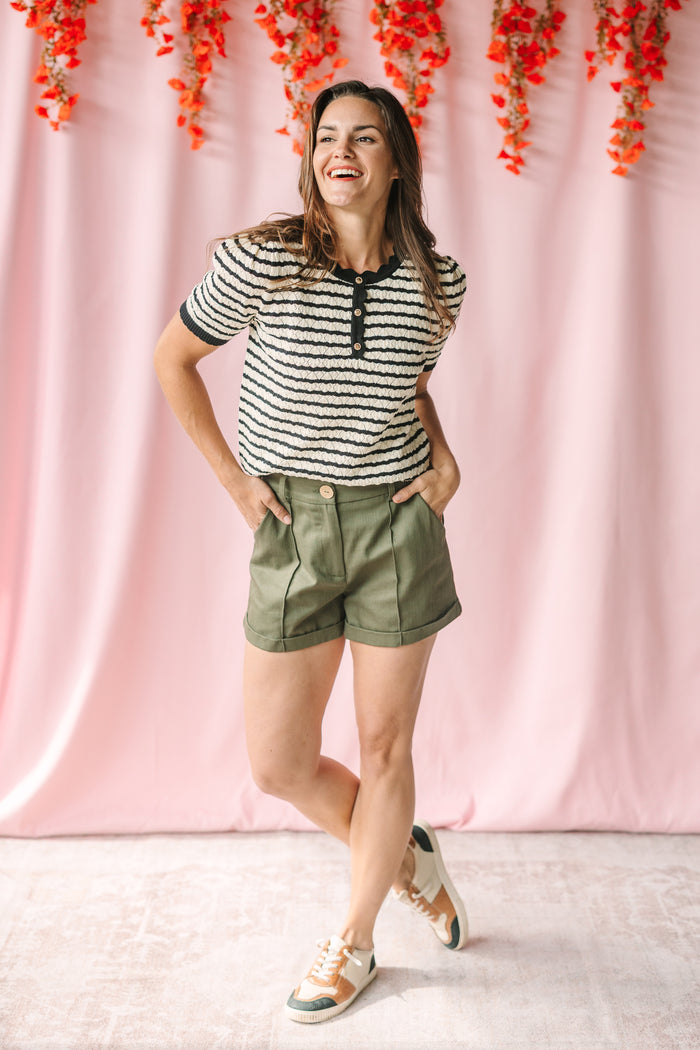Striped Short Sleeve Sweater