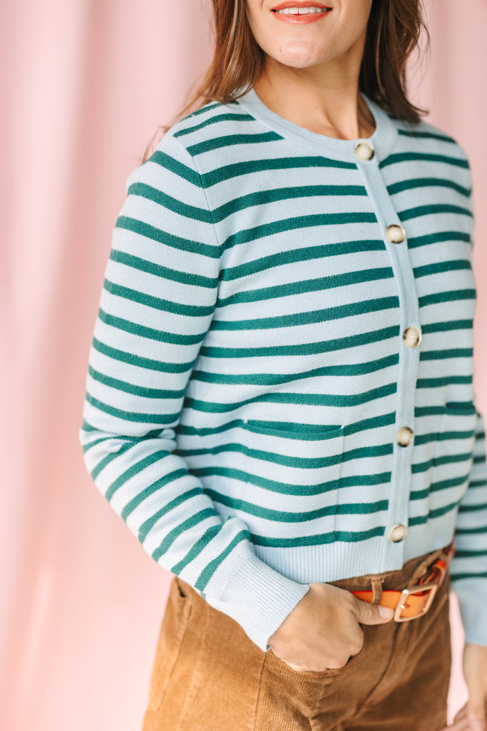 Blue Striped Button Down Sweater