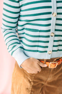 Blue Striped Button Down Sweater