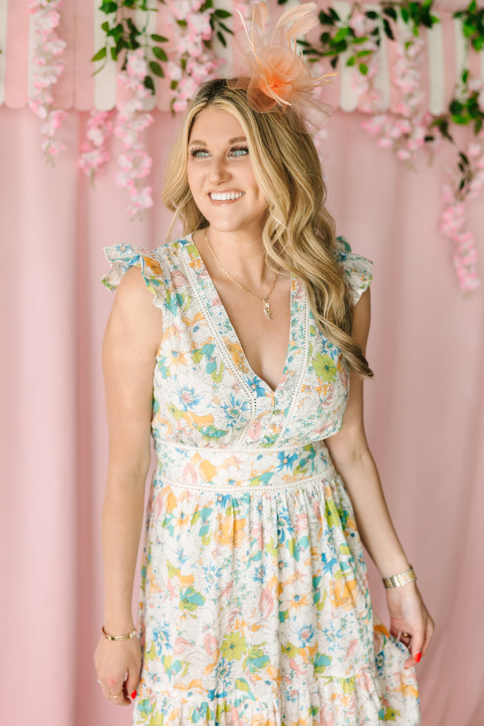 Floral Lace-Trimmed Maxi Dress