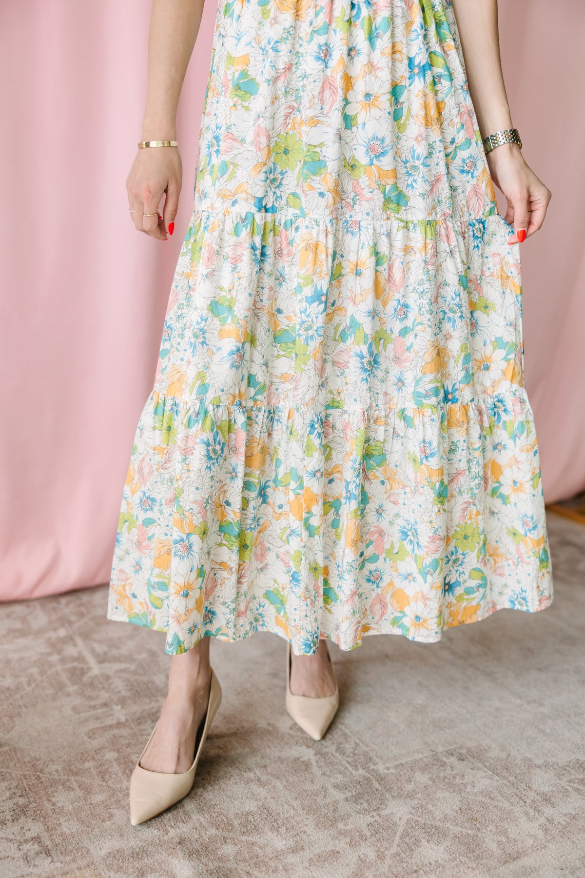 Floral Lace-Trimmed Maxi Dress