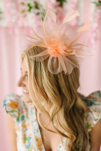Peach Floral Feather Sheer Mesh Fascinator