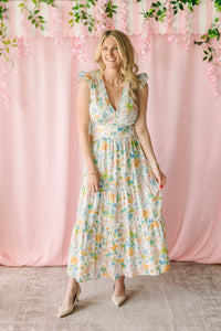Floral Lace-Trimmed Maxi Dress
