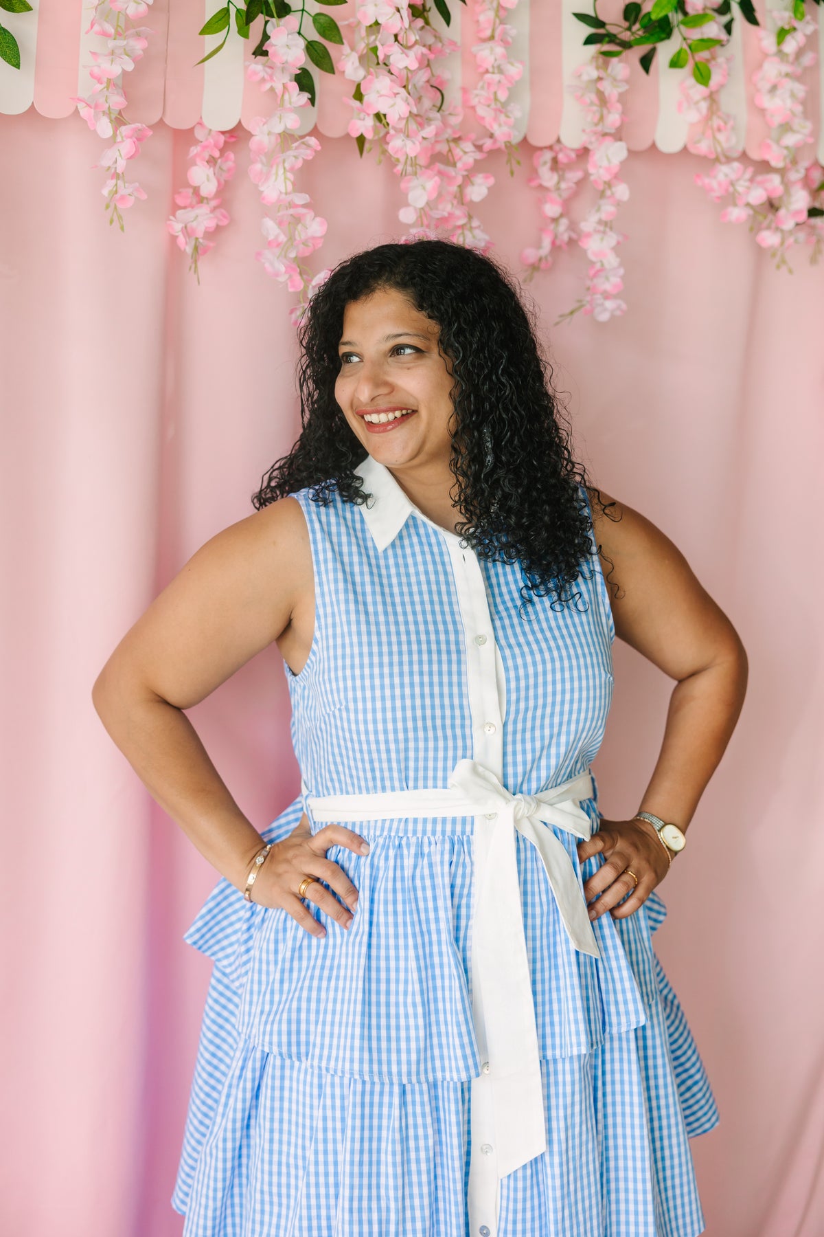 Blue Gingham Tiered Dress