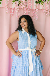 Blue Gingham Tiered Dress