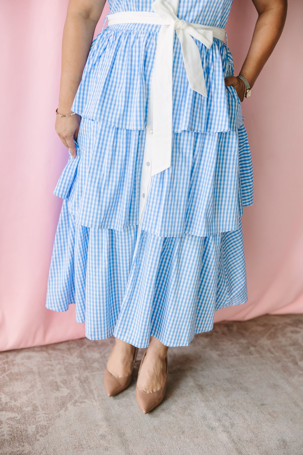 Blue Gingham Tiered Dress