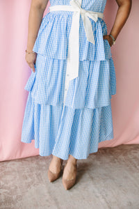 Blue Gingham Tiered Dress